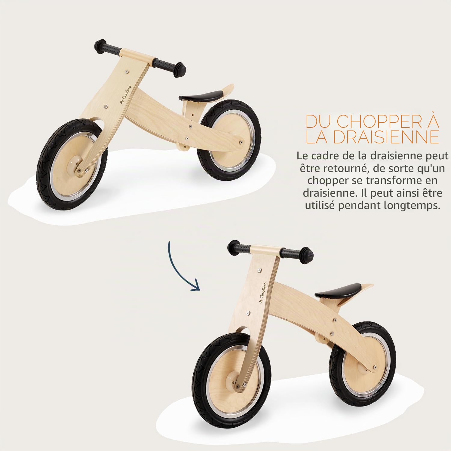 Pinolino Draisienne Lino, laqué Transparent, en Bois, pneus Non Plates, Transformable de Chopper en vélo d'exercice, pour Enfants de 2 à 5 Ans