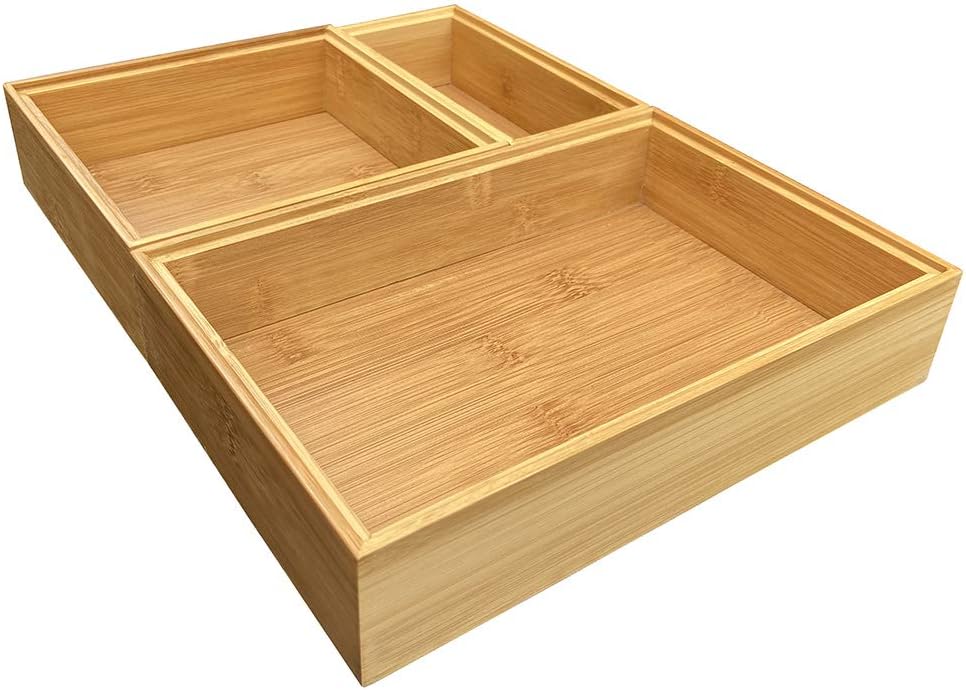 Simhoo Bamboo Stackable Drawer Organizer and Desk Storage