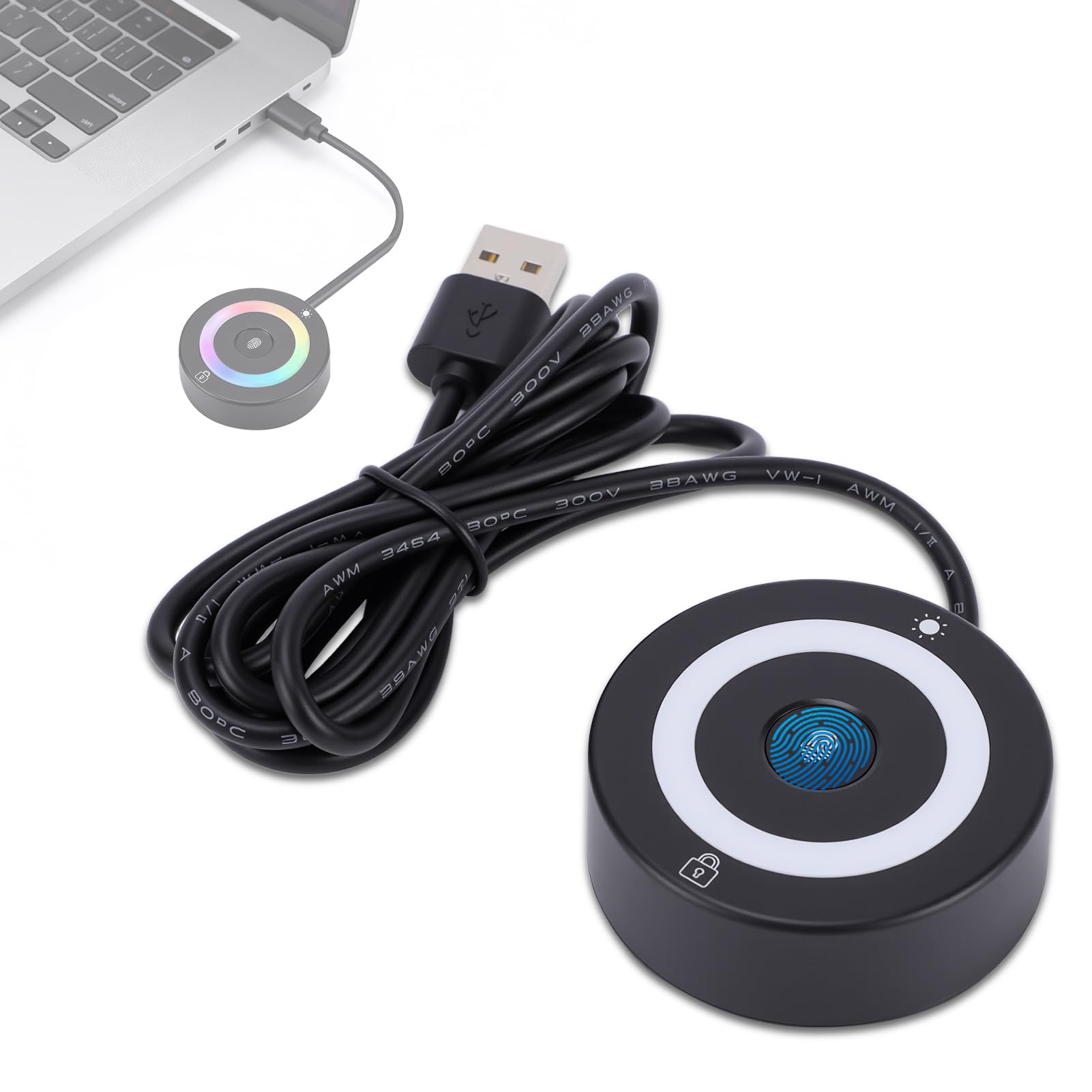 Computer USB Fingerabdruck Logger, mit farbwechselnden Lichtern, Kapazitive Fingerabdruck-Erkennungssoftware-Sperre mit farbwechselnden Lichtern beim Einschalten, kompatibel mit Windows 10/11