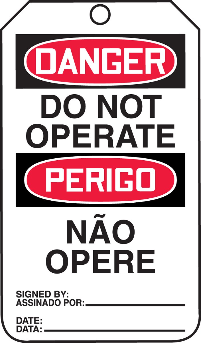 Tarjetas de advertencia bilingües Danger Do Not Operate en cartulina 3