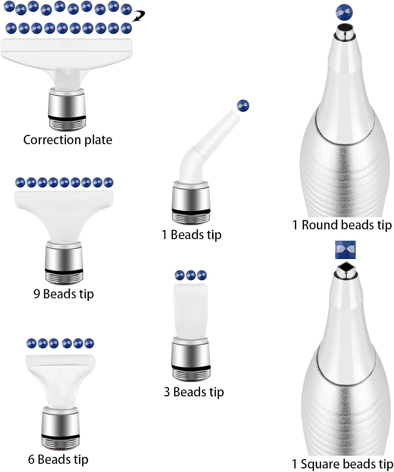 benote Metal Diamond Art Painting Pen,Ergonomic Diamond Drill Sticky Pen Tools 5D Diamond Accessories Painting with Multi Replacement Pen Heads and Wax for DP Cross Stitch - Silver