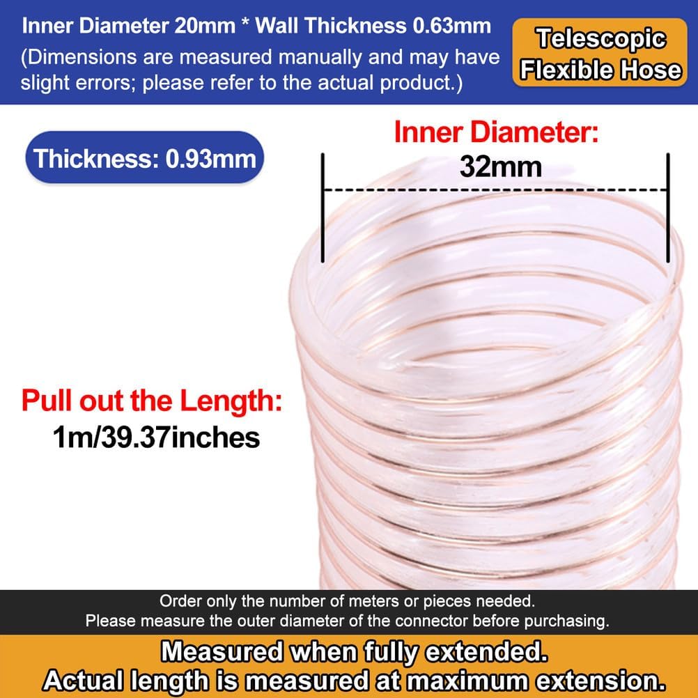 Industrial Air Duct PU Polyurethane Pipe Flexible Ducting Hose 1 Meter Inner Diameter 32MM Telescopic Tube with Copper-Plated Steel Wire,Thickness 0.93mm