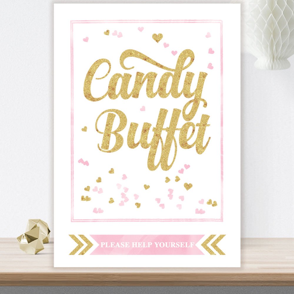Glitzy Glam Candy Buffet Table Sign Available in A Range of Colours with Glitter Effect (GL1) (Pink)