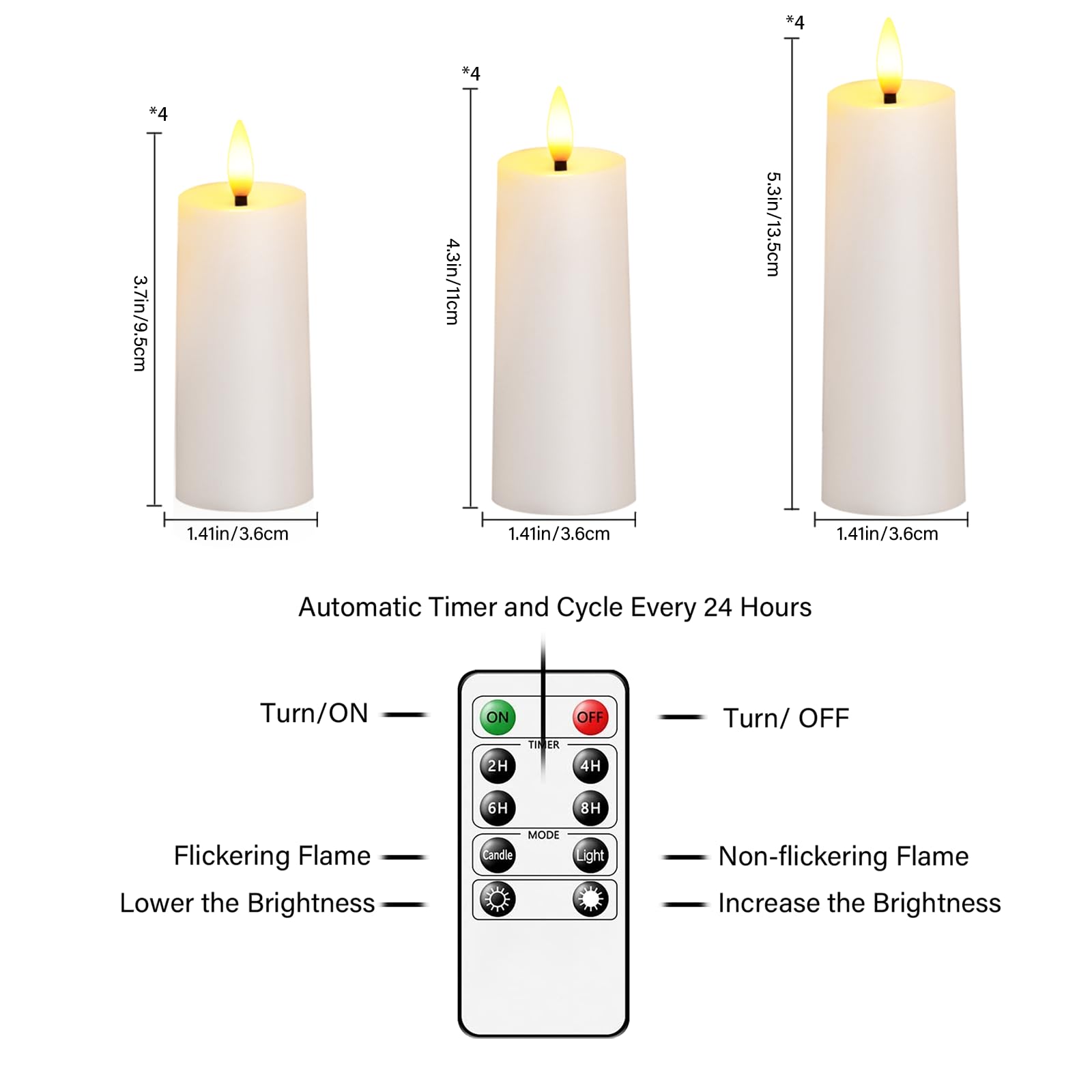 kakoya Paquete de 12 velas LED sin llama con control remoto y temporizador, velas parpadeantes de plástico que funcionan con pilas (1.41 pulgadas de diámetro x 3.5 pulgadas de alto, 4.3 pulgadas de