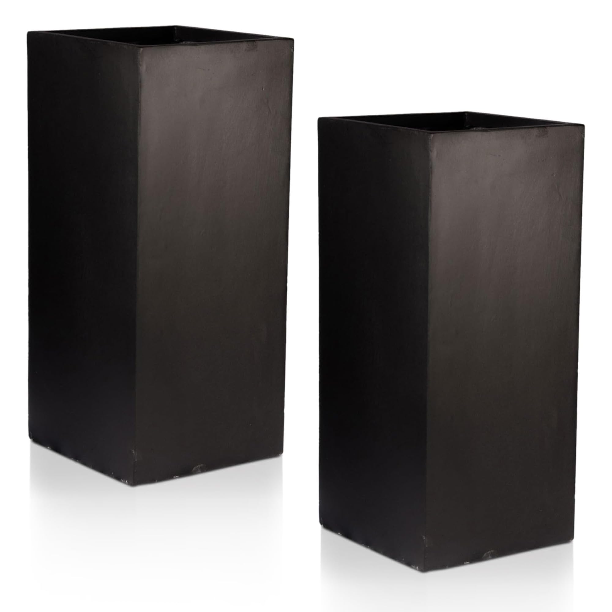 IDEALISTSet of 2 Small 50cm Tall Black Reinforced Stone Square Planter | Garden Planters with Drainage Holes 21 W21 H50.5 cm, 11 litres