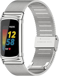 MIJOBS Metal Bands for Charge 2 & Fitbit Charge 4 & Fitbit Charge 3& Fitbit Charge 5, Stainless Steel Strap Adjustable Replacement Wristbands for Charge 5 Women Men