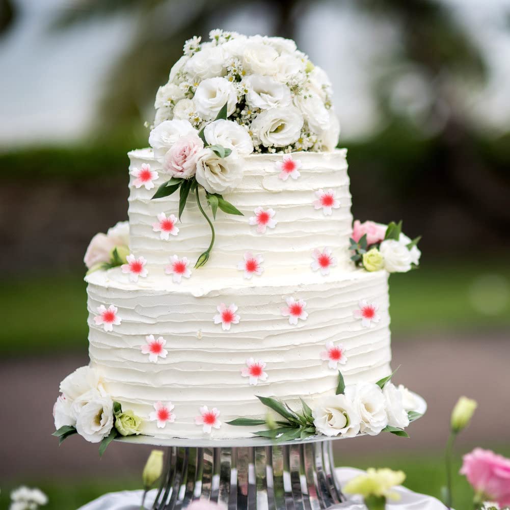 Katutude 100 stuks eetbare bloemen, taartdecoratie, eetbare kersenbloesems, bloemen, cupcake-topper, wafelpapier, bloemen, taartdecoraties voor taartdecoratie, bruiloft, feestaccessoires