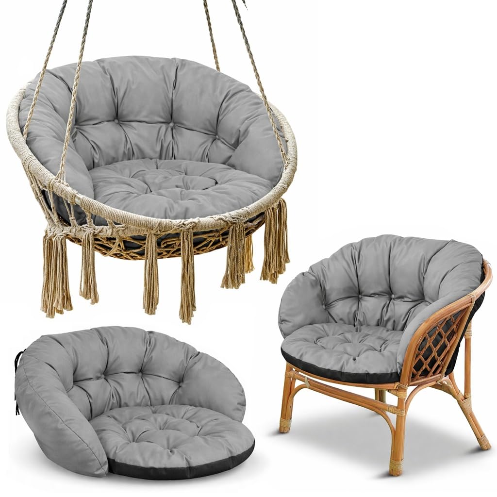 FLLOW Hängesessel Kissen Sitzkissen für Hängeschaukel - Polster für Hängehöhle Lesesessel Hängestuhl und Papasansessel runde Auflage für Outdoor und Indoor, Grau