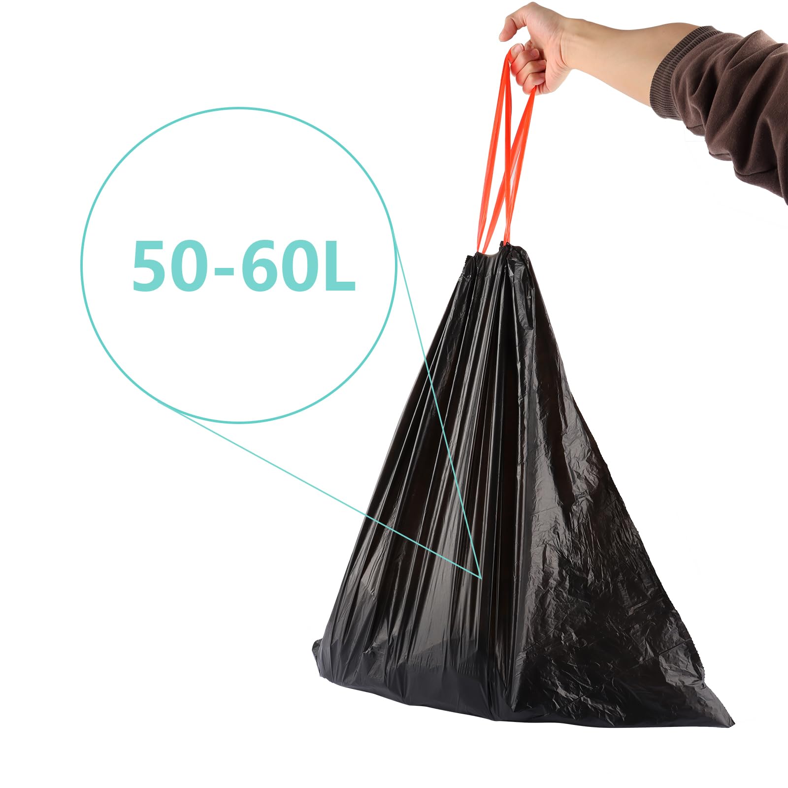 SENENQU 200 Pezzi Sacchi Neri Grandi Resistenti 60 L Spazzatura | Sacchetti Immondizia, Sacchi Spazzatura 60 litri, Buste Immondizia, Resistenti e Antiperdita, con Manici 64x71cm, 10 Rotoli