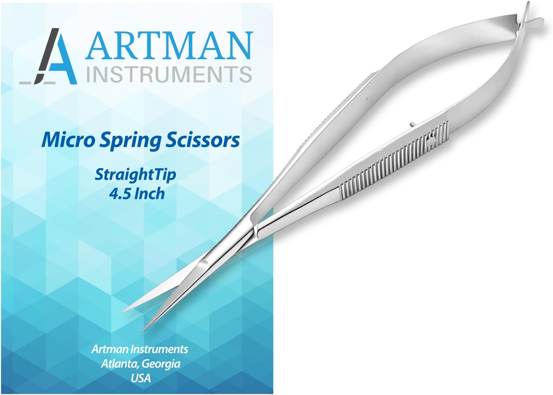 ARTMAN Micro Scissors 4.5” Straight Castroviejo – Premium Stainless Steel Spring Action Squeeze Scissors for Stitch Cutting, Sewing, Embroidery, Applique, Craft, Dental & Surgical Precision