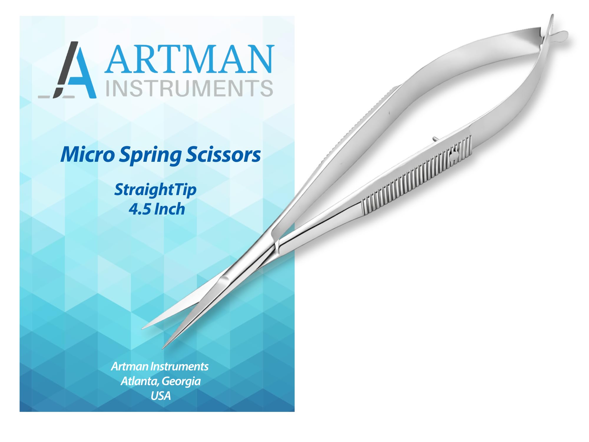 ARTMAN Micro Scissors 4.5” Straight Castroviejo – Premium Stainless Steel Spring Action Squeeze Scissors for Stitch Cutting, Sewing, Embroidery, Applique, Craft, Dental & Surgical Precision