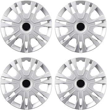 JSCARLIFE 4pcs double-layer painted car wheel covers, wheel hub covers, modified wheel covers, tire caps, decorative wheel covers Multi-Spoke Wheel Trims Hub Caps Covers Protectors Silver, 13 inch