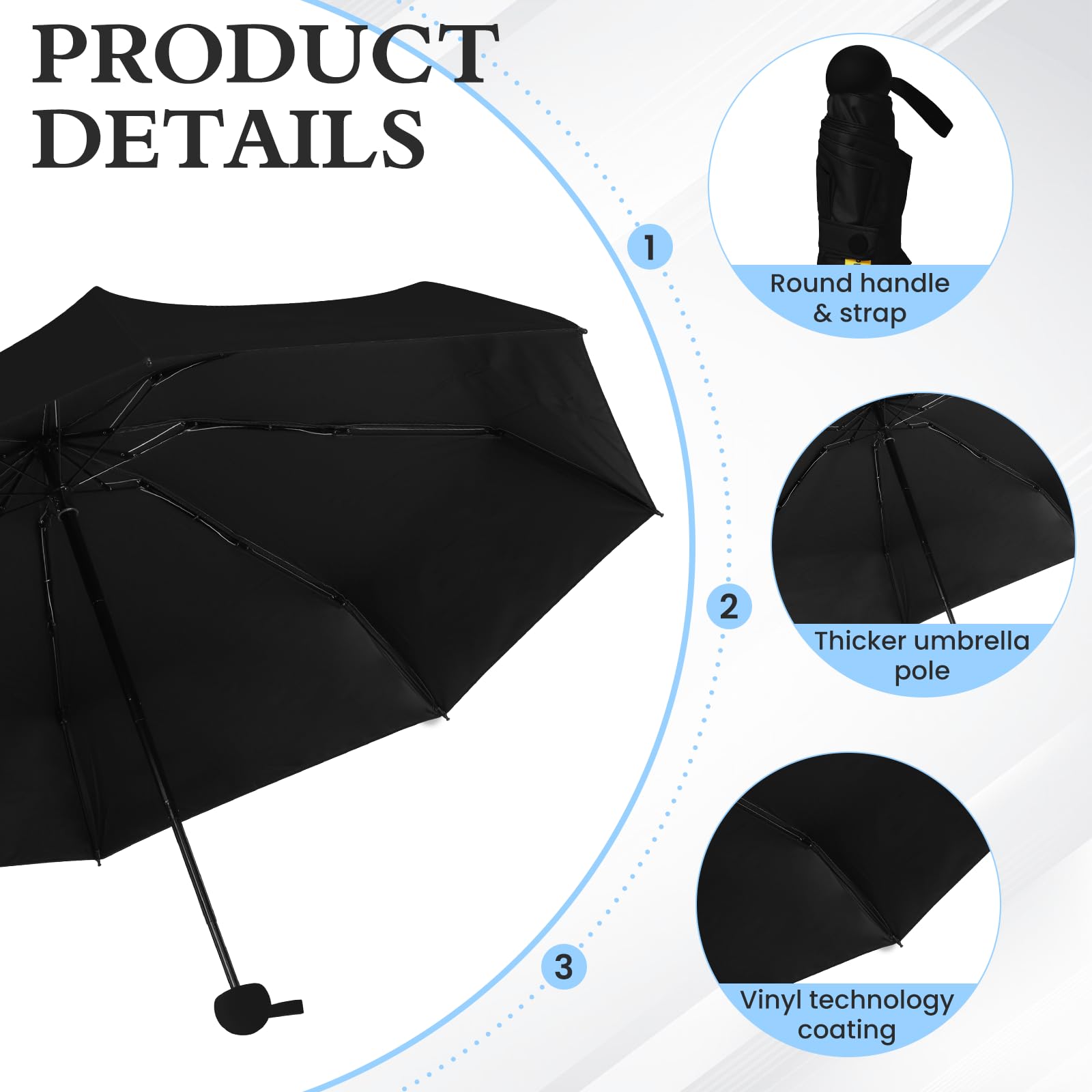 Mini Parasol Składany z Etui, Kompaktowy i Lekki Parasol Przenośny z Ochroną UV, Parasol na Podróżny, Idealny do Torebki, dla Kobiet i Mężczyzn