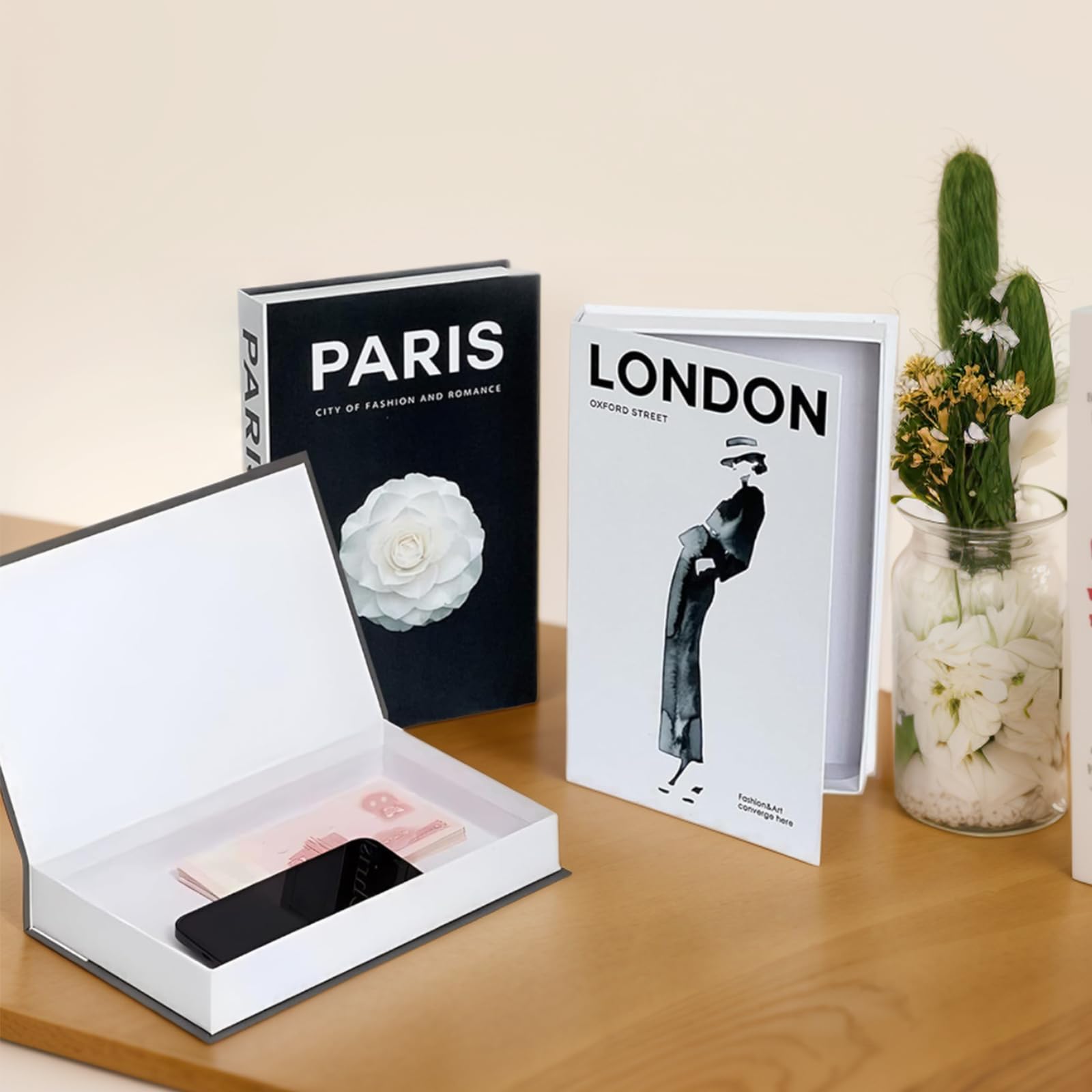 3 PCS Libros Decorativos Magnéticos Modernos, Caja Dura sin Páginas, Para Decoración Apilada