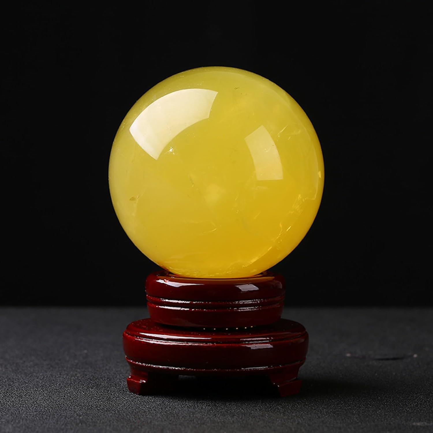 Citrine Crystal Ball with Wooden Stand, Yellow Ornaments,Scrying,Magic Gemstone Sphere for Home Office Entrance Gift Decoration,4cm/1.6in