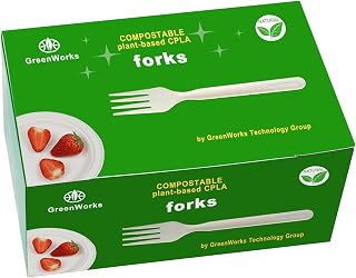 GreenWorks Heavy-duty Compostable Forks, BPI Certified 100 Count Large Disposable Cutlery Utensils Silverware Flatware Fork