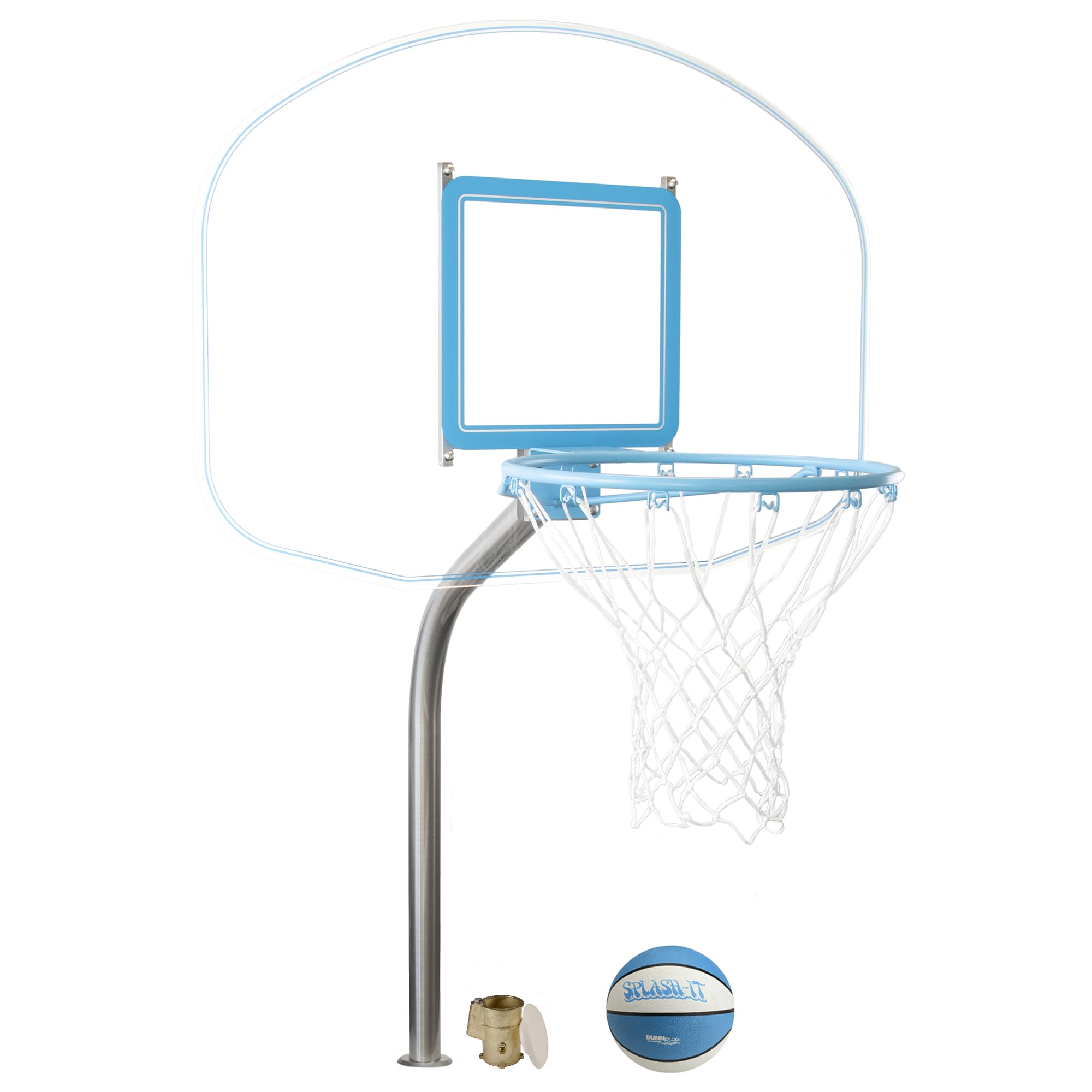 DUNNRITE Premium Regulation Clear Hoop Deck-Mounted Pool Basketball Set, Stainless Steel Post, Clear Thick Acrylic Backboard and Stainless Steel Rim