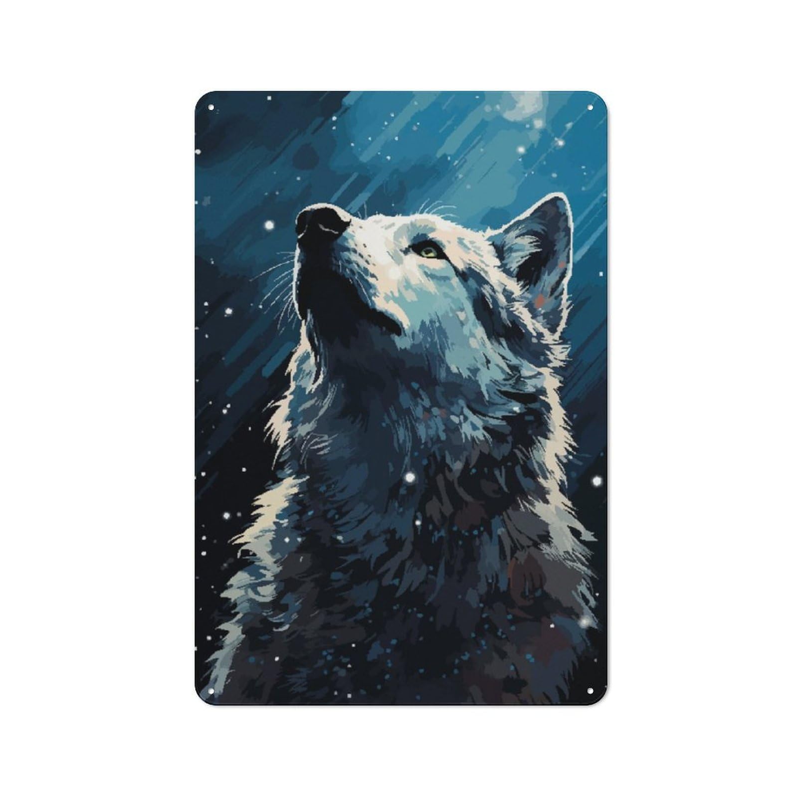 Junmoney Inspiring Wolf Pixel Art For Hobby Room Or Studio, Rustic Metal Sign 30X20cm, For Creative Interior Collectors Refreshing A Room In Autumn