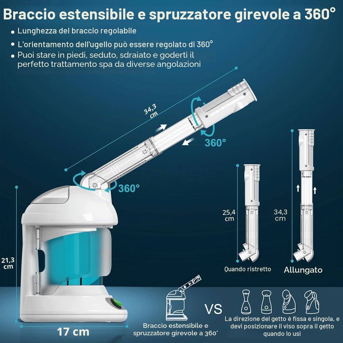Denfany Nano Ionic - Vaporizzatore facciale con braccio estensibile rotante a 360°, portatile, per la cura della persona a casa o in salone (blu)