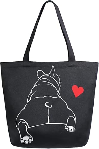 ALAZA Divertida bolsa de lona grande de Bulldog para cachorros, reutilizable, con asas, resistente, lavable
