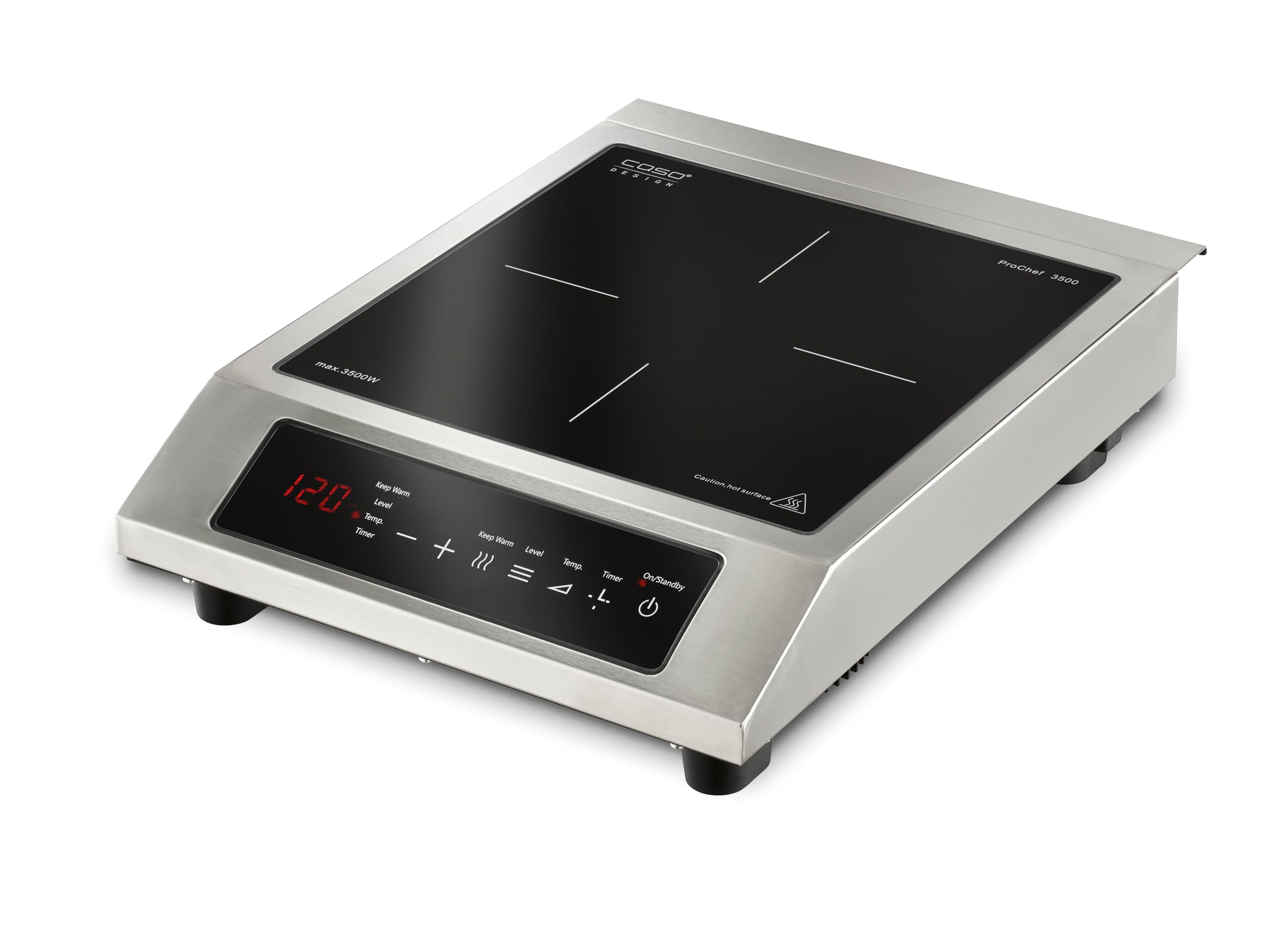 CASO ProChef 3500 - Mobiles Einzel- Induktionskochfeld, 3500 Watt, Temperatur 60-240°C, Kochplatte mit Timer- & Warmhalte-Funktion, 12 Leistungsstufen, Edelstahlgehäuse, für Topfgrößen 12-27cm