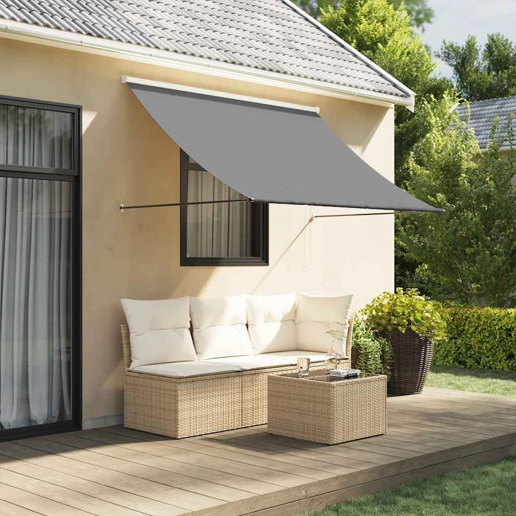 Markise einziehbar Anthrazit 250x150 cm - Manuelle Seilzug Außenmarkise aus Polyester-Stoff und robustem Stahl-Rahmen - Wandmarkise Sichtschutz für Terrasse Balkon Garten Veranda