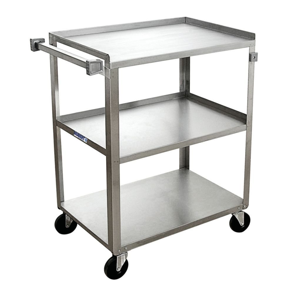 Utility Cart with 3 Shelves Stainless Steel - 27 1/2" L x 16 3/4" W x 32" H by HUBERT – Stainless Steel, Silver, Model ENC411SS