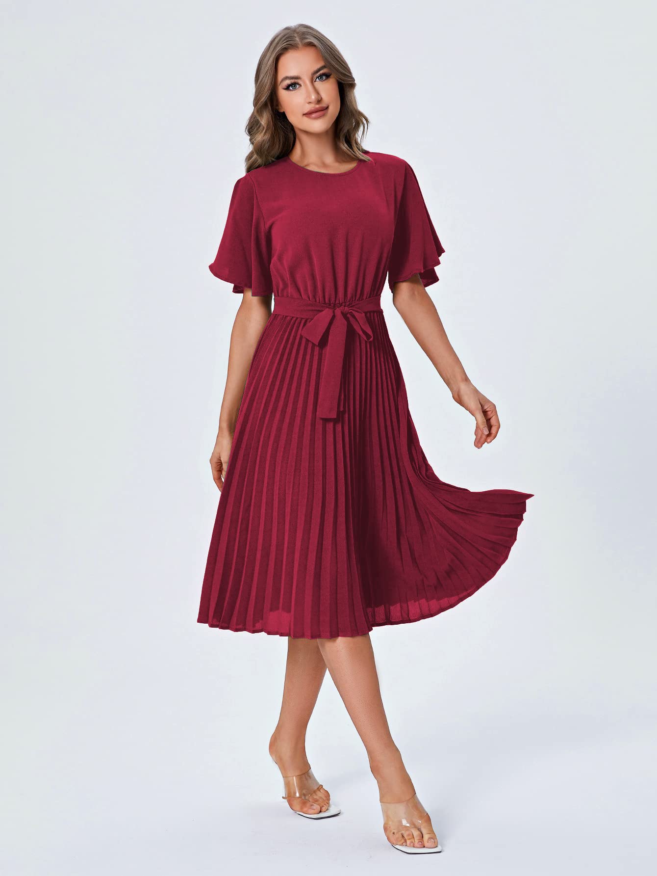 milumia women's elegant belted pleated flounce sleeve long dress Milumia | Dresses | Milumia Womens Elegant Belted Pleated Flounce Sleeve Long Dress