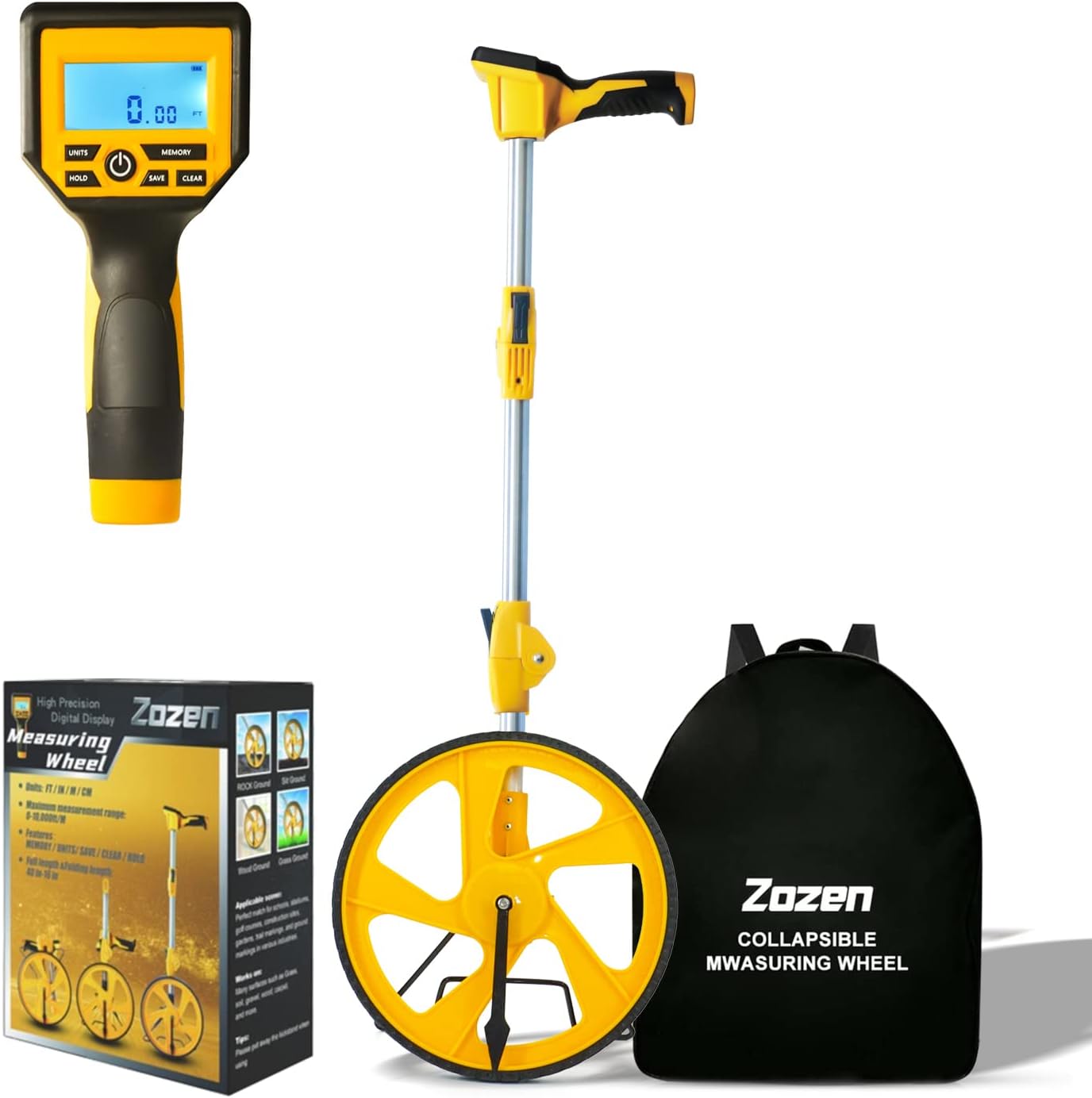 Measuring Wheel Digital Display, 3-Sections Foldable 12Inch Wheel, Imperial/Metric Measure Wheel with Backlit Display | Up to 99,999Ft/ 99,999M | Portable - with Cloth Backpack.