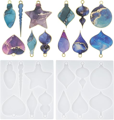 Miniatura 1 de Yalulu 2 moldes de resina para adornos de Navidad, molde de fundición epoxi para llavero de Navidad, molde de silicona colgante con agujero para