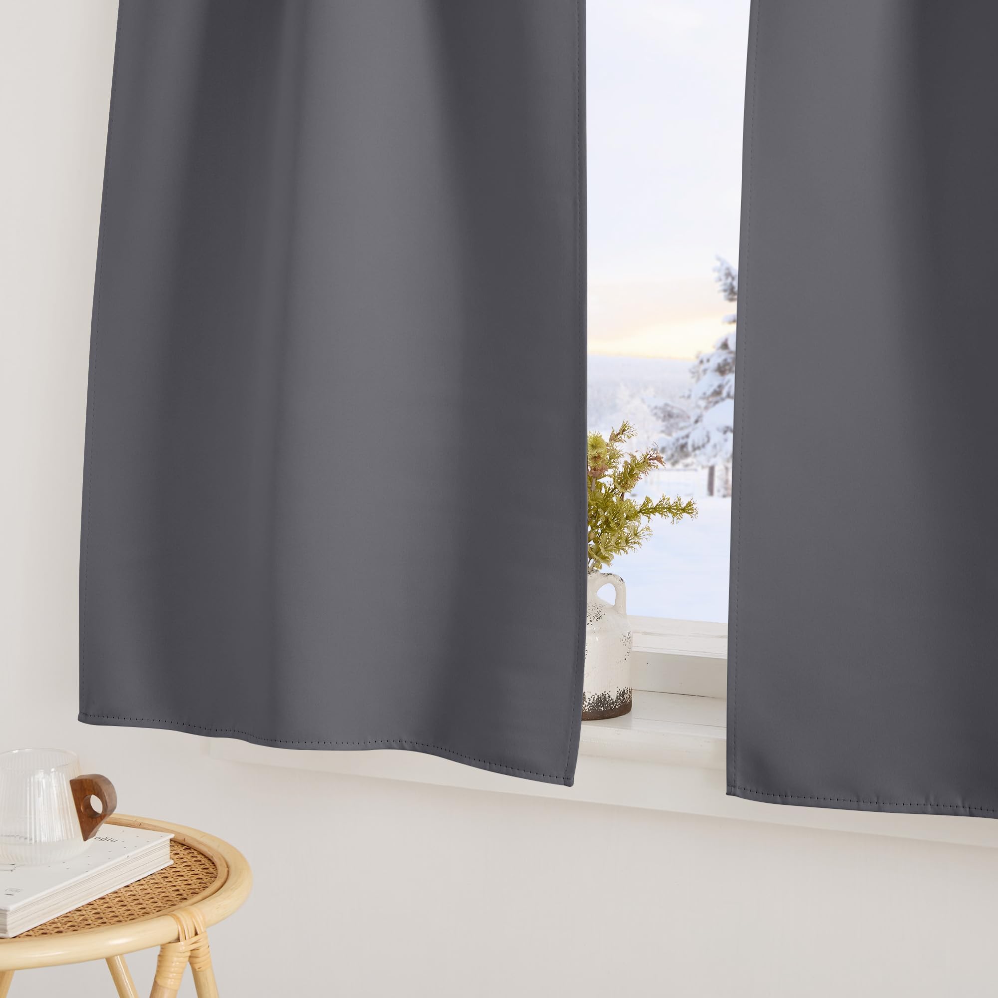 PONY DANCE Tende a Vetro per Finestra Tende Oscuranti per Cucina Corte Tendine Finestra a Vetro Blackout Curtains Termiche con Tasca 2 Pezzi 60x90 CM, Grigio
