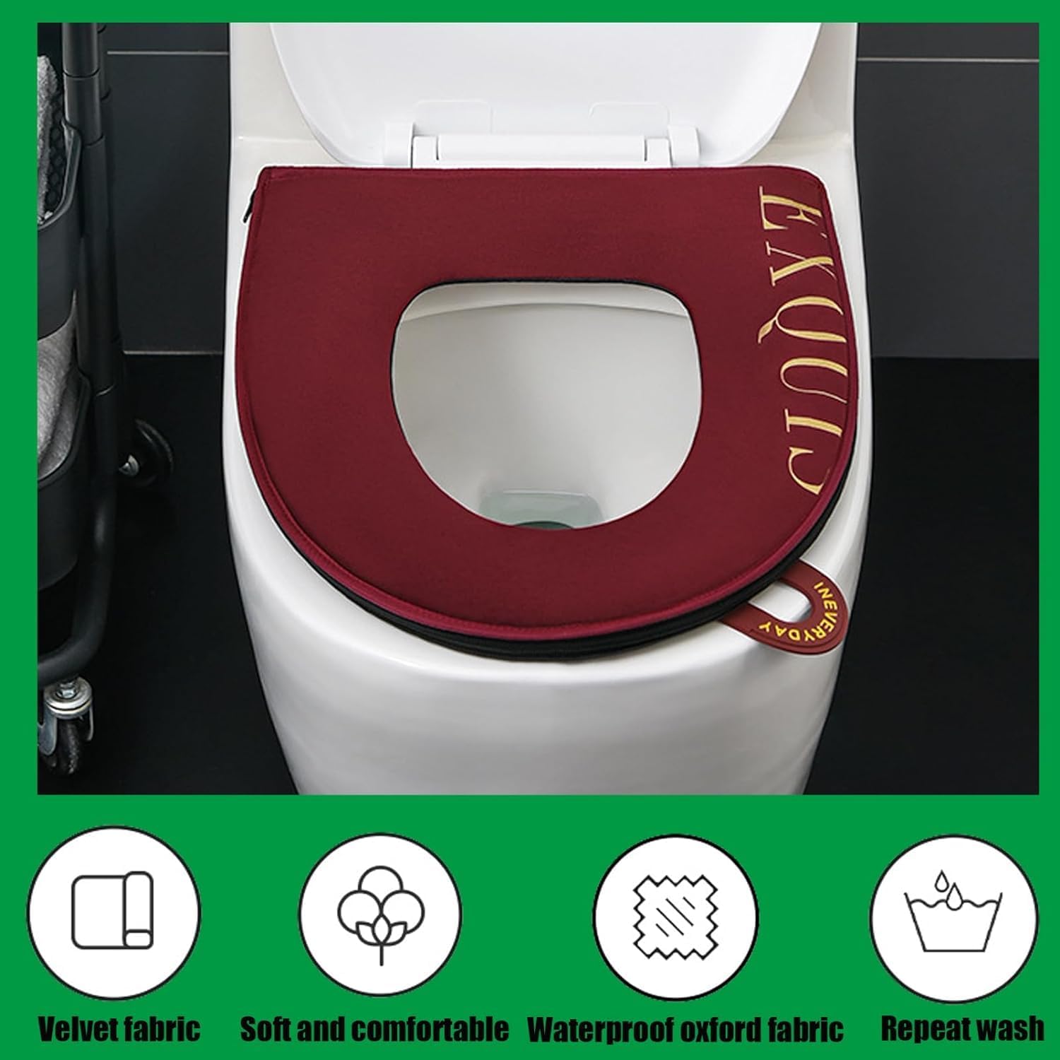 2 Pieces Toilet Seat Cushion Cover with Zipper, Thicker Warmer Washable Bathroom Soft Toilet Seat Cover Pads, Fits Most Size Toilet Lids for Bathroom