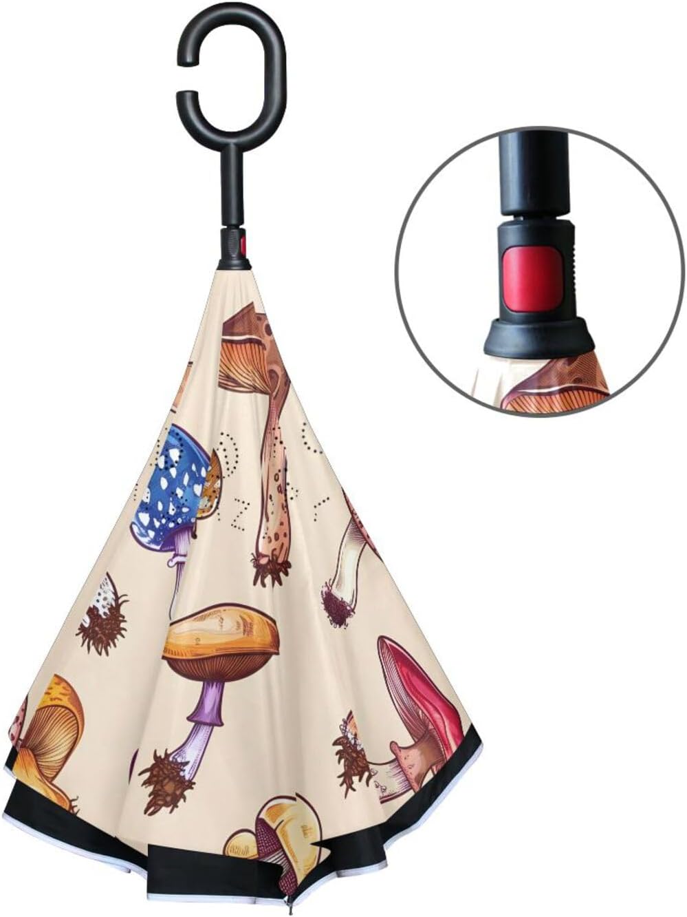 Mushroom Rainbow Color Inverted Umbrellas for Rain Windproof Reverse Upside Down Golf Umbrella with C-shape Handle for Men Women