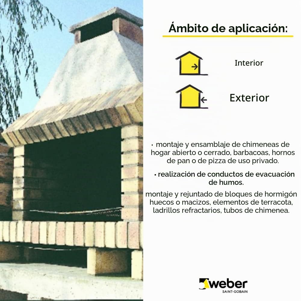 Mortero refractario para montaje y montaje de ladrillos refractarios, 5kg, WEBERCEL FEU, WEBER