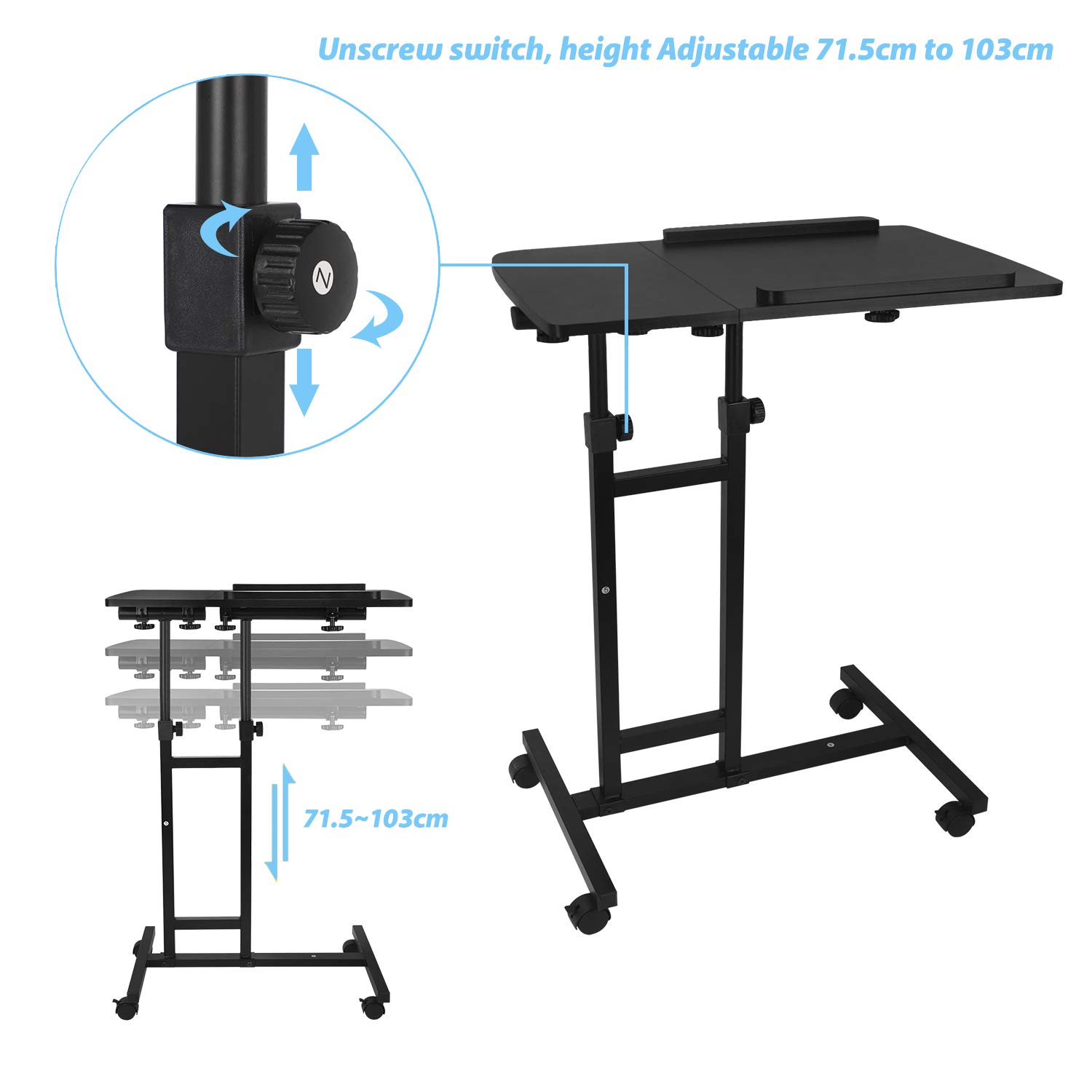 Buy Overbed Table Rolling Laptop Table Over Bed Desk Lap Desk for