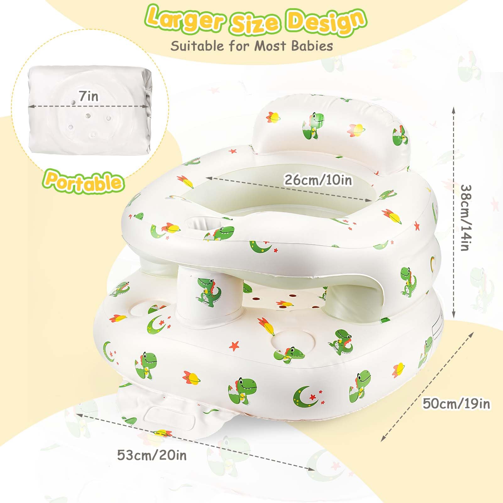 Asiento inflable para bebé Partir de 3 Meses, Silla Infantil Inflable con Bomba de Aire Integrada, silla inflable con soporte para espalda y cuello para Viajes, Alimentación, Camping, Aprender - 2