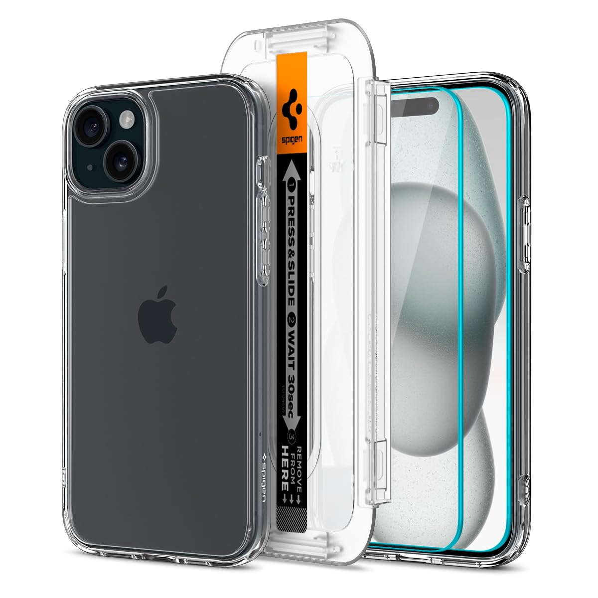 Spigen iPhone 16 / iPhone 15 Cam Ekran Koruyucu Kolay Kurulum Glas.tR EZ Fit Slim HD (2 Adet) - AGL06903 & iPhone 15 Kılıf Ultra Hybrid Crystal Clear - ACS06793