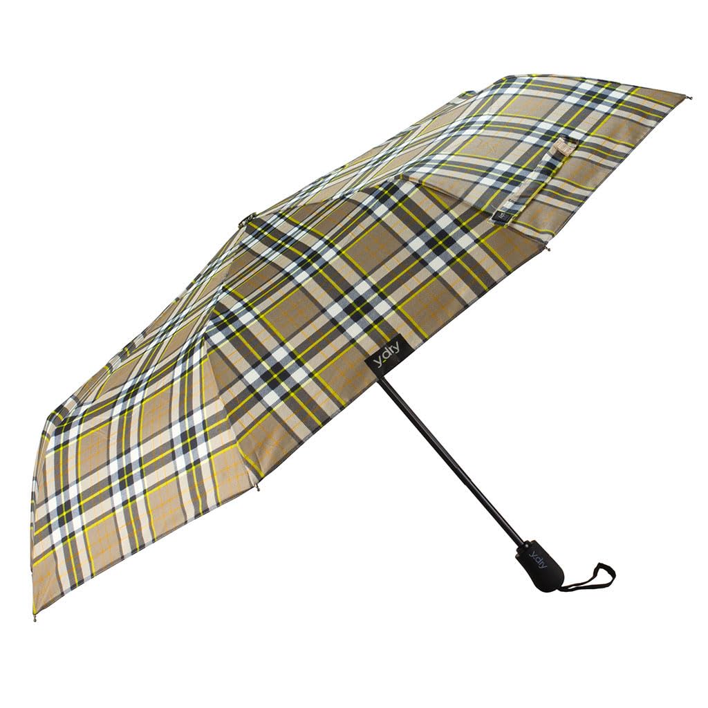 Ombrello Corto Artù Apri e Chiudi, Antivento con Chiusura Assistita, Tessuto Poliestere 190D Tinto in Filo, Diametro 98 cm, Compatto e Resistente, Chiuso 28 cm, Peso 348 g (Scottish Beige)