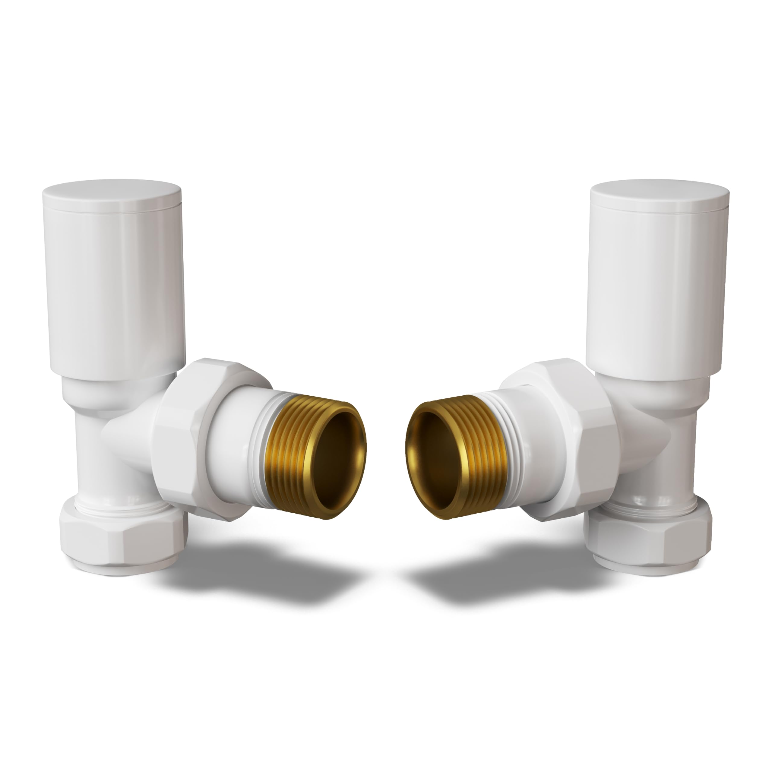 Uk Radiators Round - Brushed Brass Radiator Valves Straight - White / 81Mm / Pair Of Valves Included