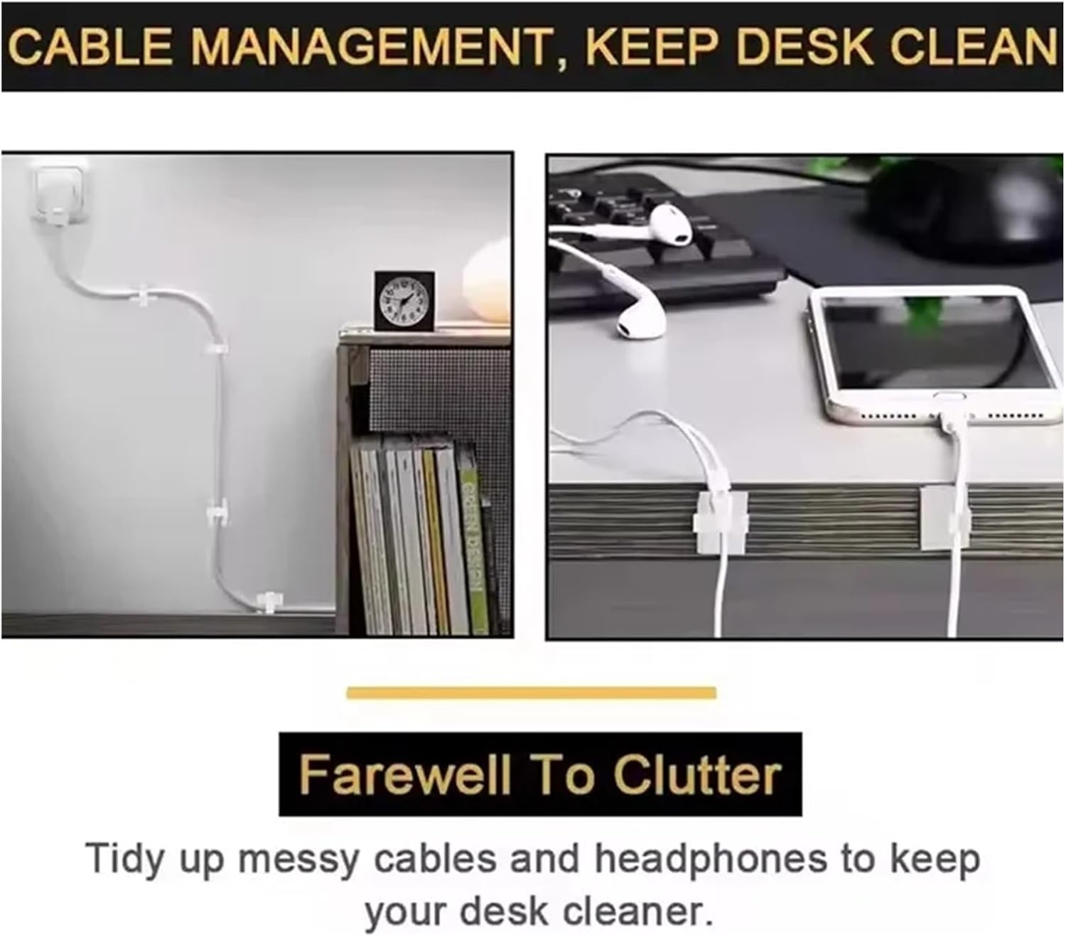 Adhesive Cable Clips Wire Management Holder Clamps Tie for Car,Office and Home(Black 20pcs)