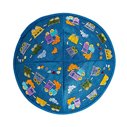 EMANUEL Yair Kippah for Kids Multi-Color Train Embroidery Yarmulke for Children3