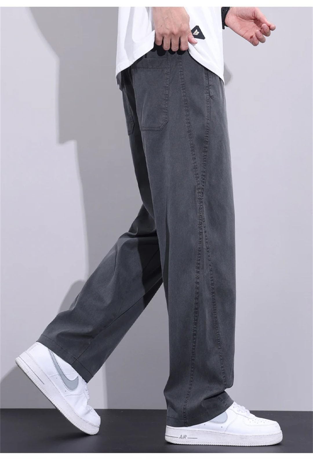 Pantaloni vintage da uomo in tessuto Lyocell traspirante pantaloni elastici in vita dritti larghi pantaloni larghi