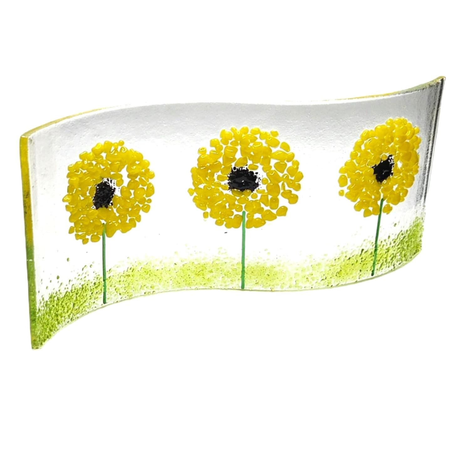 Handmade fused glass Sunflower waved panel