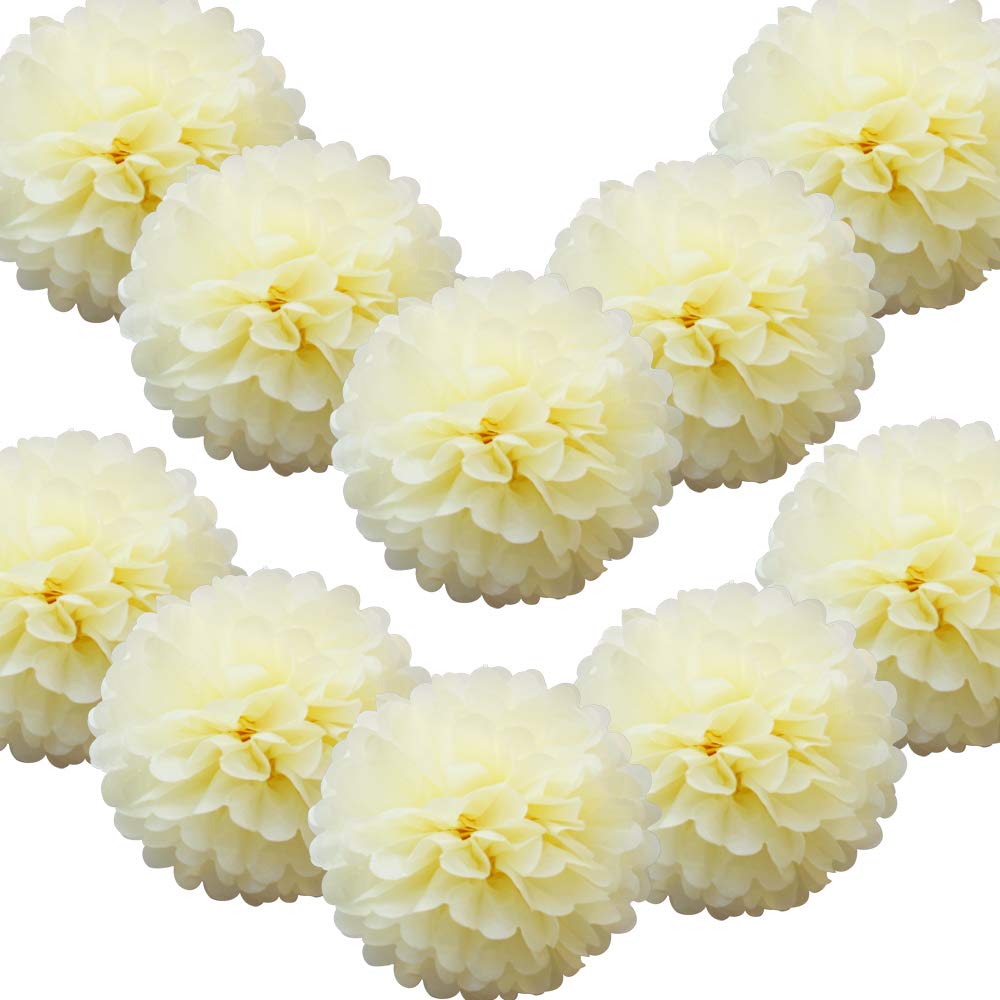 Time to Sparkle 10 Pack Tissue Paper Pompoms Pom Poms Flower Handmade Wedding Party Decorations Balls | Ivory/Cream, 20"(50cm) | — image 1