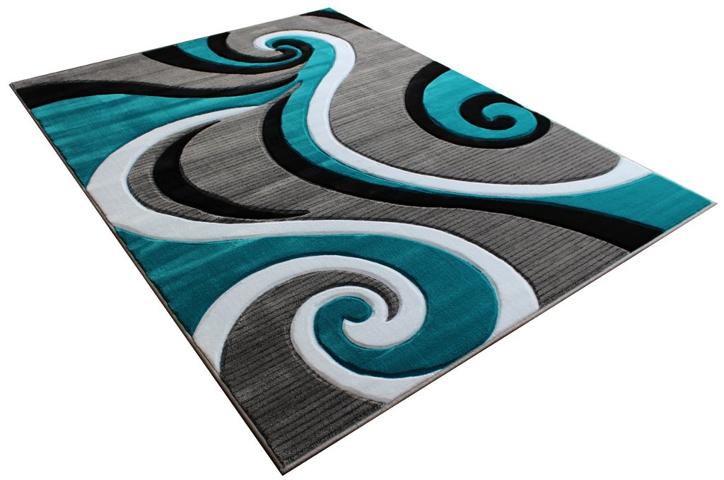 Glory Rugs Area Rug Modern 8x10 Turquoise Circles Geometry Soft Hand