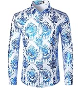 ZEROYAA Men's Luxury Baroque Shiny Design Slim Fit Long Sleeve Button up Dress Shirts