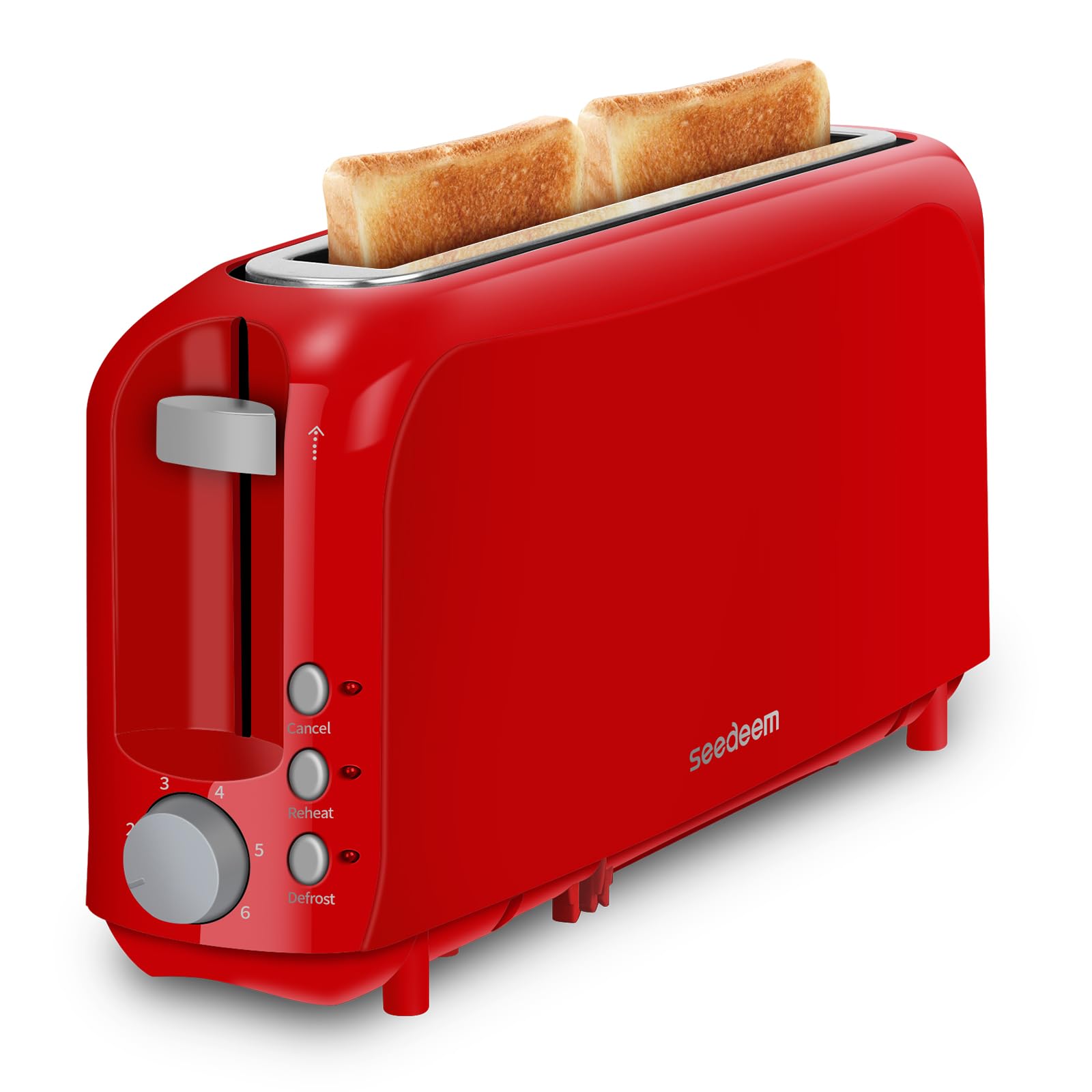 Photo 1 of SEEDEEM 2 Slice Slim Toaster, Single 10" Long Slot Toaster Fits Bagels & Artisan Bread, 6 Shade Settings, Cancel/Reheat/Defrost, Removable Crumb Tray, Auto Shut-Off, Red