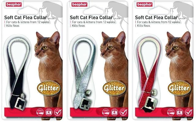 Beaphar Cat Flea Glitter Collar, Black/Silver/Red