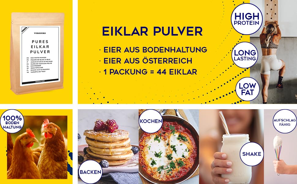 Eiklarpulver Eiklar Pulver Eier aus Bodenhaltung Egg White Powder Eiklar flüssig Pulverisiert Ei Protein von Foozia (175 g)