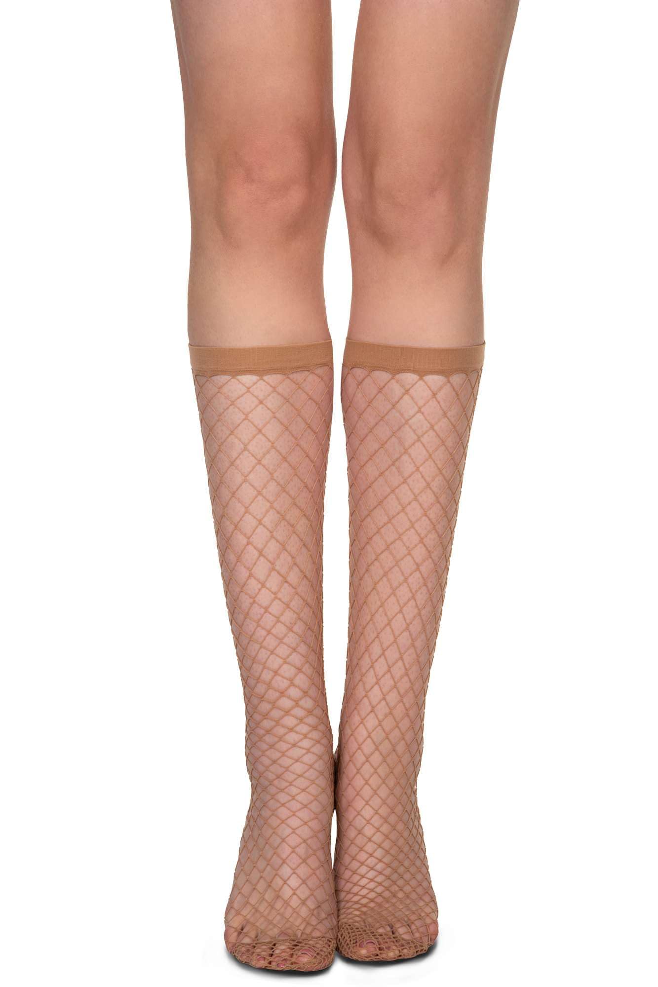 Annes Styling Women's Rete21 Visone Netted Knee-High Socks Fishnet Style Basic Stocking Under Knee Tighs,